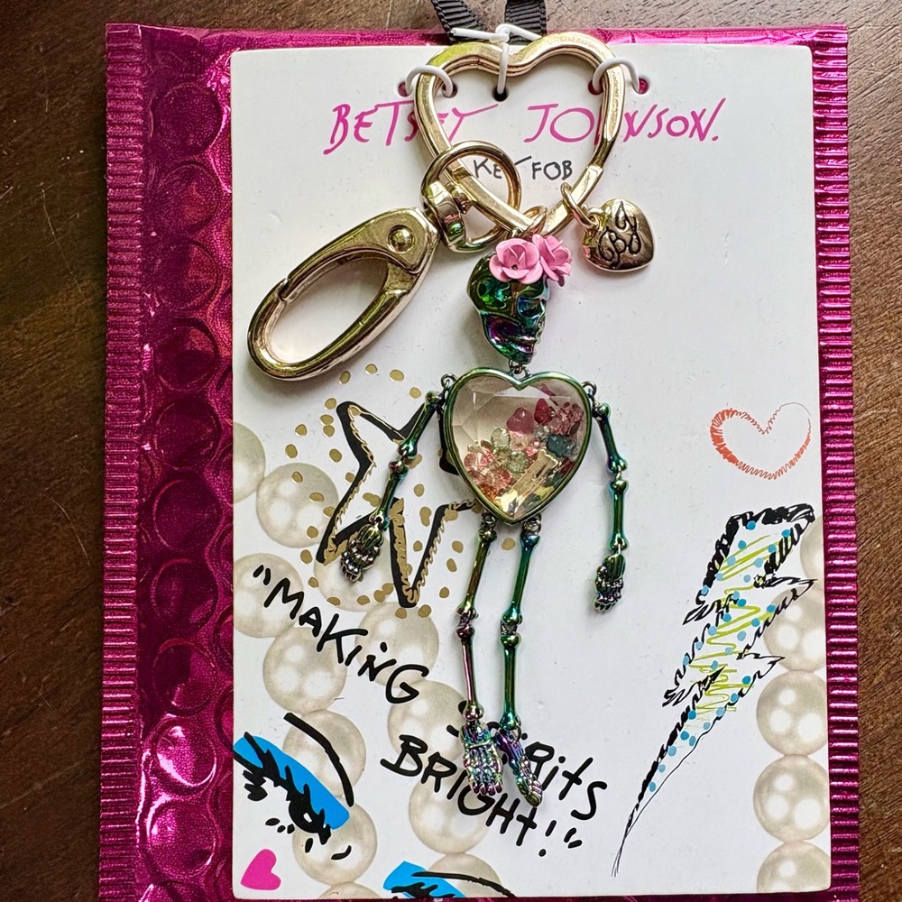 RARE - Betsy Johnson Skeleton Keychain with Heart Charm